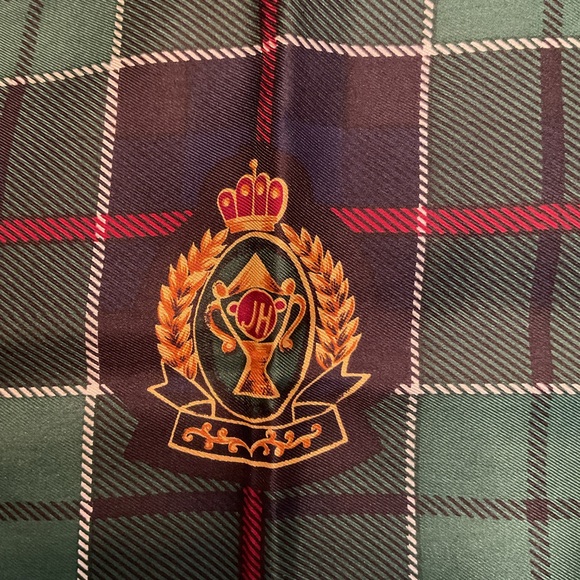 Vintage JH Collectibles 100% Silk Green Plaid  Classic Preppy Equestrian Scarf